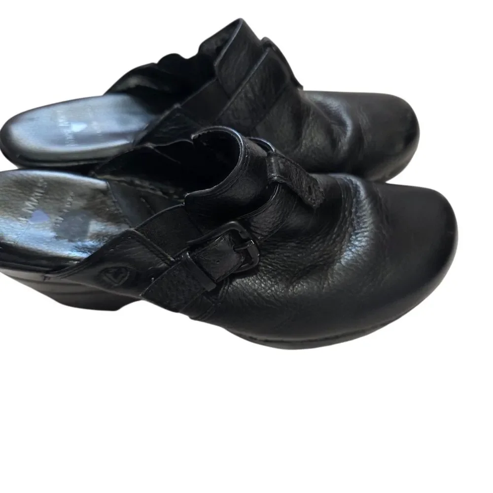 Nurse Mates Black Leather Clogs Mule Buckle Strap Comfort Shoes Womens Size 8